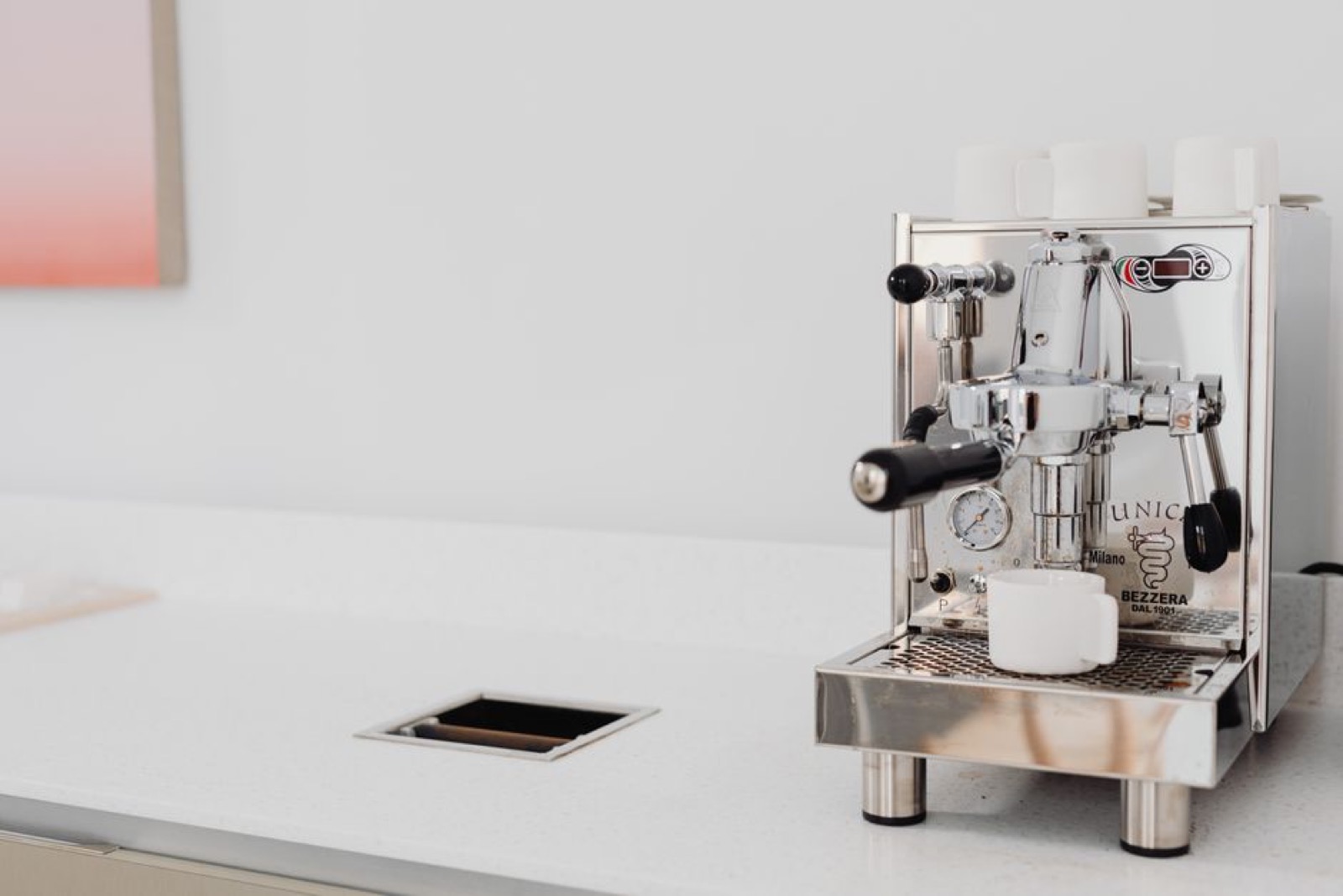 Premium home espresso machine on kitchen counter