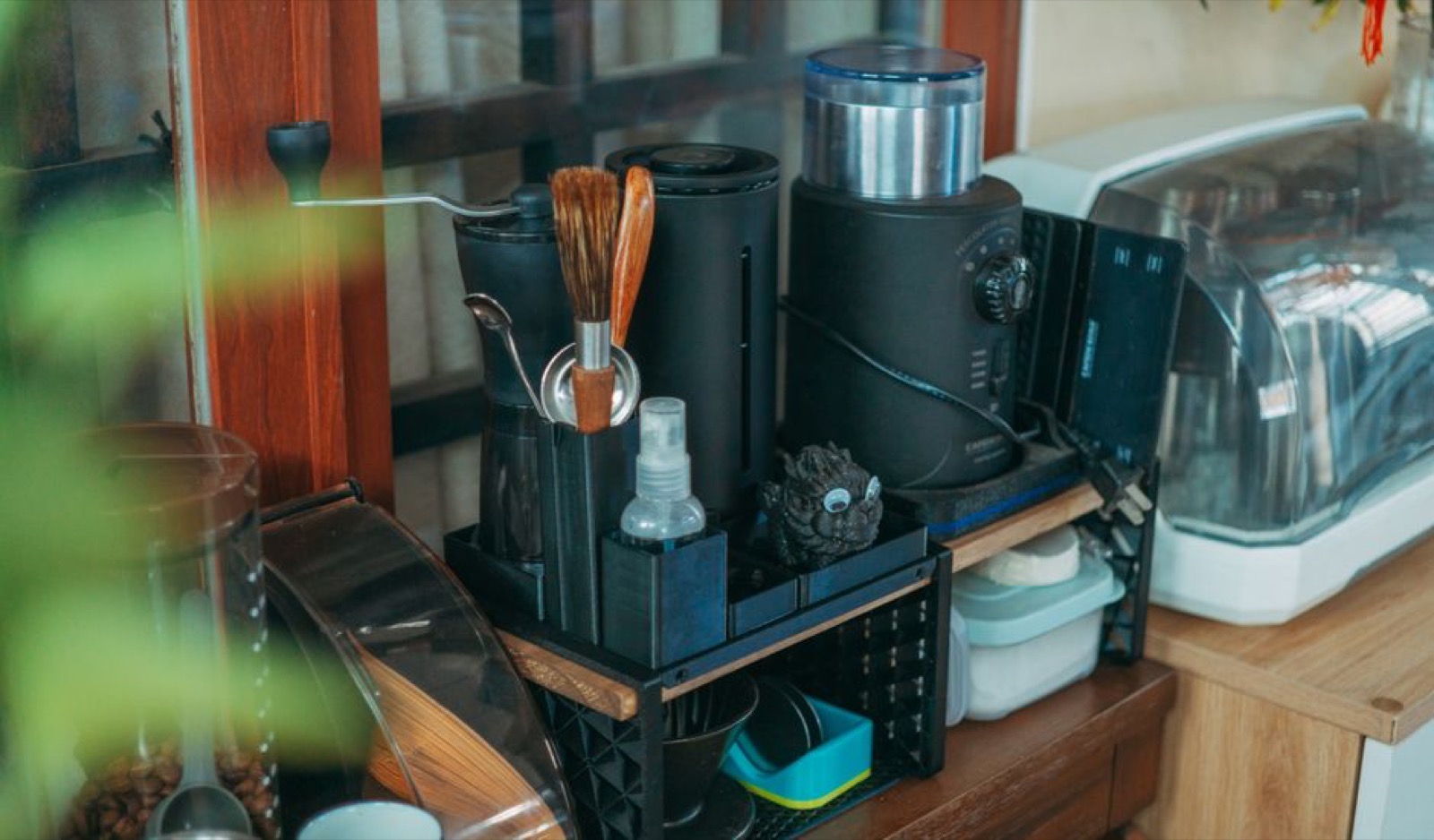 Home espresso setup under $500 on kitchen counter with fresh espresso shot